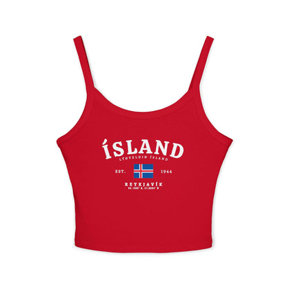 Navy tank top with vintage Iceland, Reykjavík coordinates, Est. 1944, and Icelandic flag design