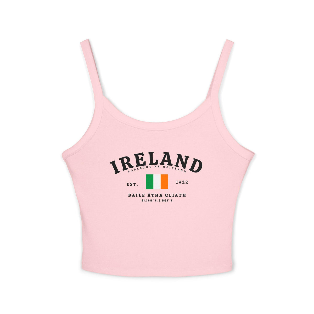 Black tank top with vintage Ireland text, Irish flag, Est. 1922, and Baile Átha Cliath details