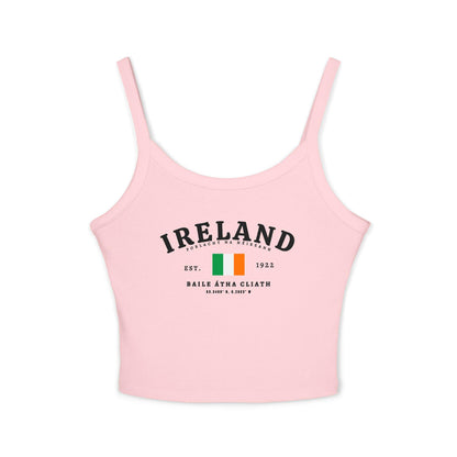 Black tank top with vintage Ireland text, Irish flag, Est. 1922, and Baile Átha Cliath details