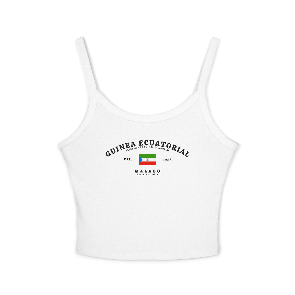 Navy tank top with Guinea Ecuatorial lettering, Equatorial Guinea flag, Est. 1968, and Malabo design
