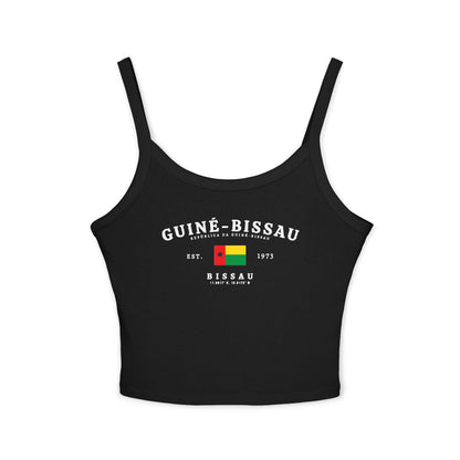 Navy tank top with arched Guiné-Bissau lettering, flag, Est. 1973, Bissau and coordinates design