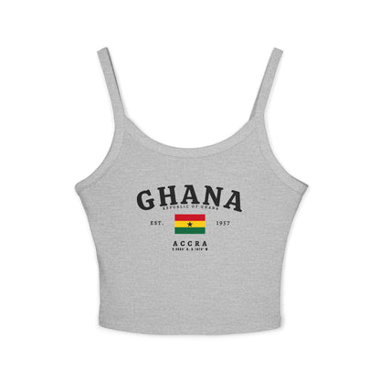 Red tank top with Ghana text, Republic of Ghana details, Ghana flag, Est. 1957, and Accra coordinates