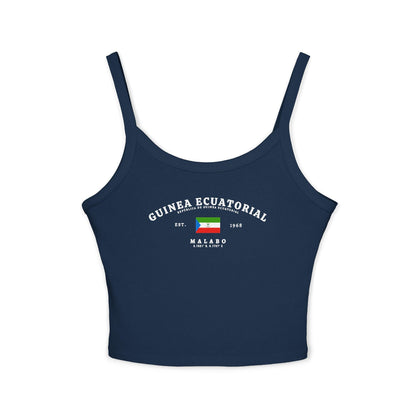 Navy tank top with Guinea Ecuatorial lettering, Equatorial Guinea flag, Est. 1968, and Malabo design