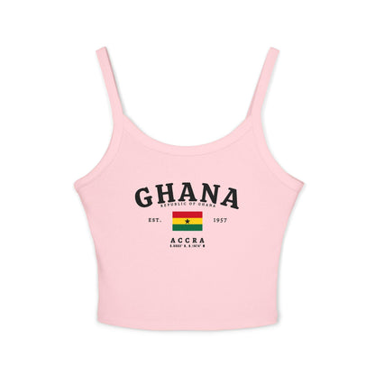 Red tank top with Ghana text, Republic of Ghana details, Ghana flag, Est. 1957, and Accra coordinates