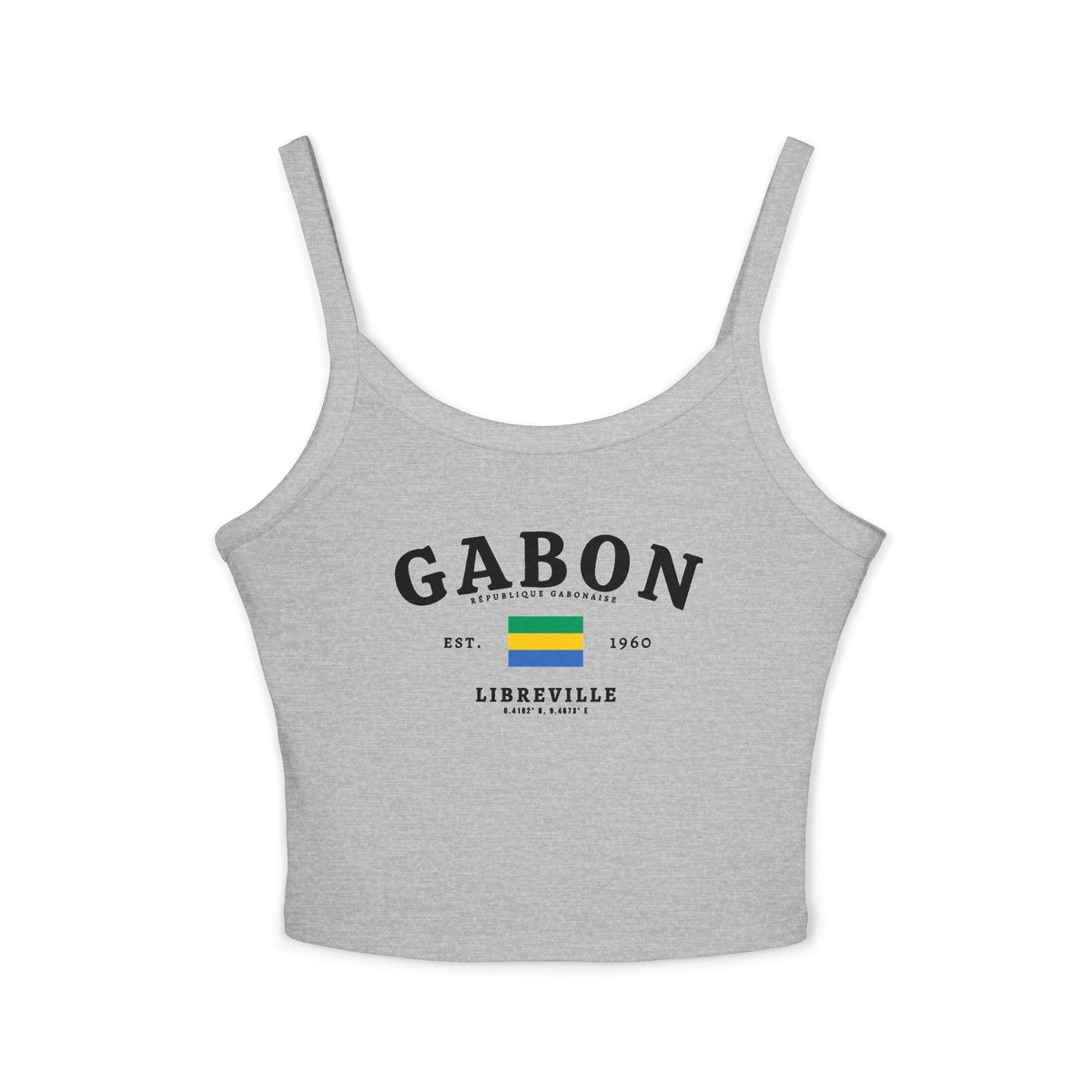 Navy tank top with Gabon lettering, Gabon flag, République Gabonaise, Est. 1960 and Libreville design