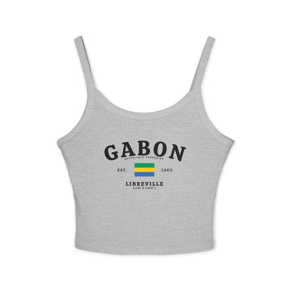 Navy tank top with Gabon lettering, Gabon flag, République Gabonaise, Est. 1960 and Libreville design