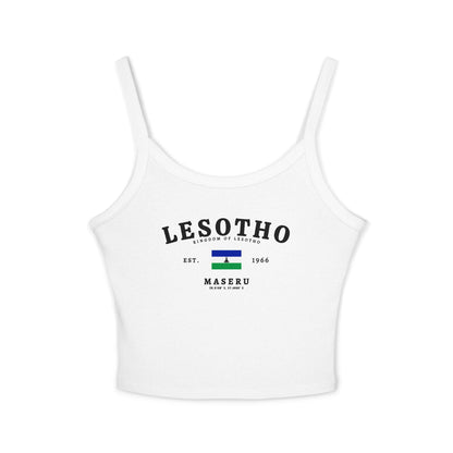 Navy tank top with Lesotho text, Kingdom of Lesotho, flag, Est. 1966, Maseru and coordinates