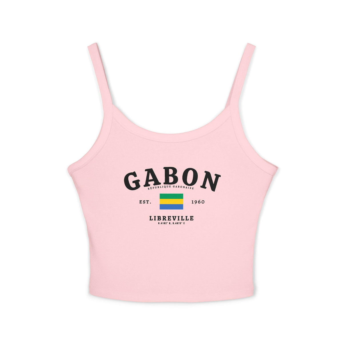 Navy tank top with Gabon lettering, Gabon flag, République Gabonaise, Est. 1960 and Libreville design