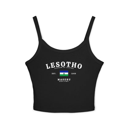 Navy tank top with Lesotho text, Kingdom of Lesotho, flag, Est. 1966, Maseru and coordinates