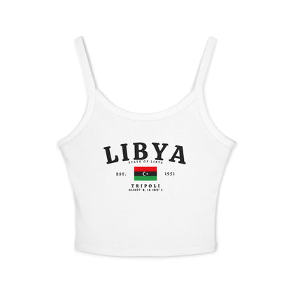 Black tank top with vintage Libya lettering, Libyan flag, State of Libya text, Est. 1951 and Tripoli details