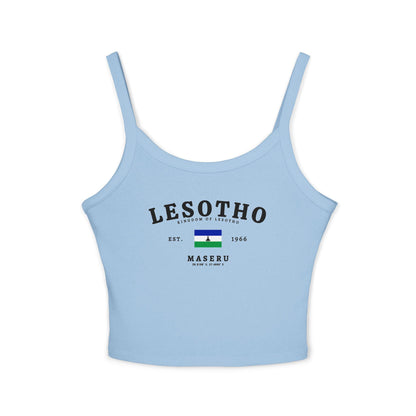 Navy tank top with Lesotho text, Kingdom of Lesotho, flag, Est. 1966, Maseru and coordinates