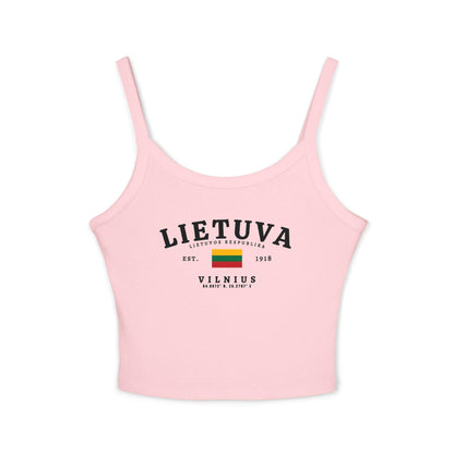 Black tank top with Lietuva text, Lithuanian flag, Est. 1918, and Vilnius coordinates