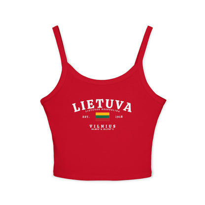 Black tank top with Lietuva text, Lithuanian flag, Est. 1918, and Vilnius coordinates