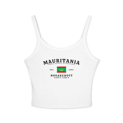 White tank top with vintage Mauritania flag, Nouakchott, Islamic Republic text, and Est. 1960 design
