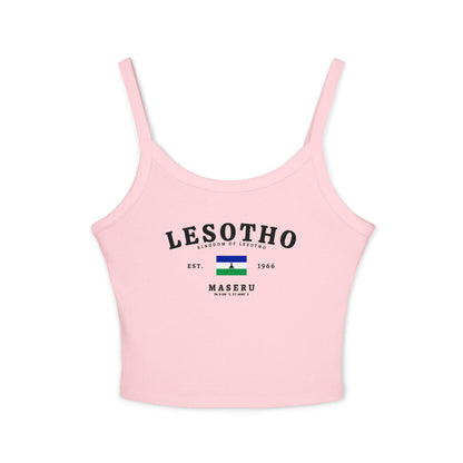 Navy tank top with Lesotho text, Kingdom of Lesotho, flag, Est. 1966, Maseru and coordinates