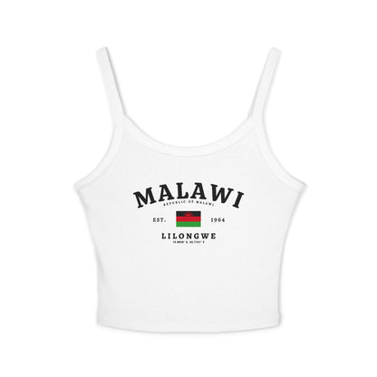 Black tank top with Malawi flag, Republic of Malawi, Est. 1964, Lilongwe, and coordinates design
