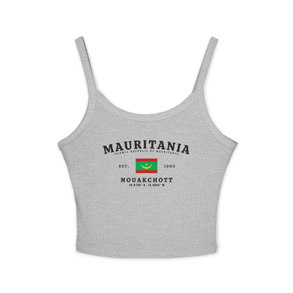 White tank top with vintage Mauritania flag, Nouakchott, Islamic Republic text, and Est. 1960 design