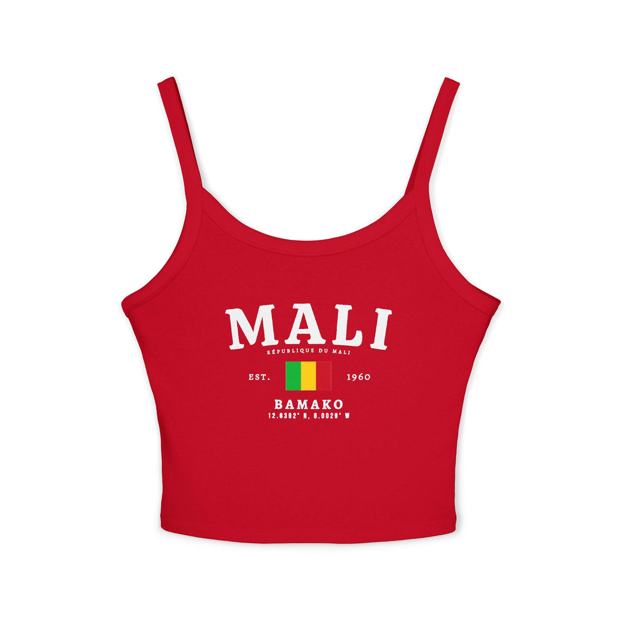 Navy tank top with bold Mali lettering, République du Mali text, Mali flag, Est. 1960 and Bamako details