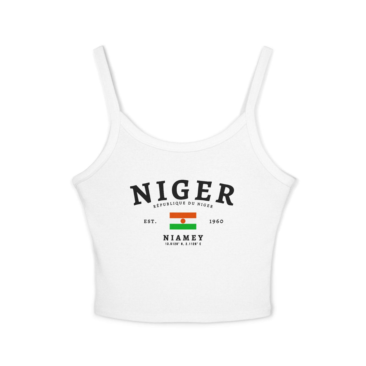 Light blue tank top with vintage Niger flag design, République du Niger text, Est. 1960 and Niamey coordinates