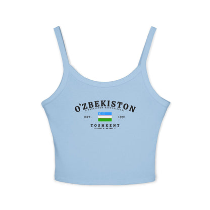 Light blue tank top with O'zbekiston text, Uzbekistan flag, Est. 1991 and Toshkent design