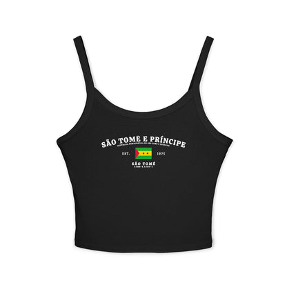 Navy tank top with São Tomé e Príncipe flag, Est. 1975 text and São Tomé coordinates