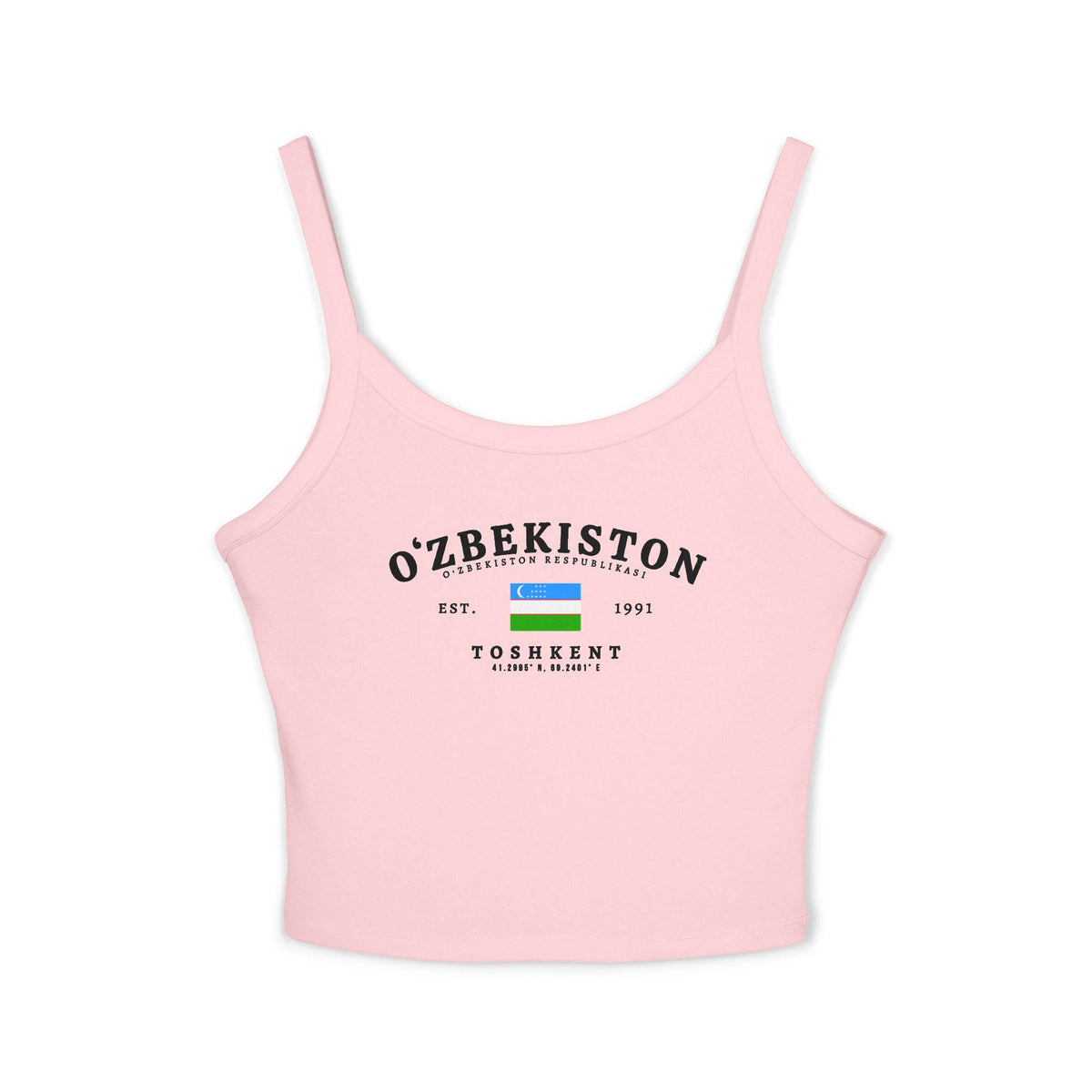 Light blue tank top with O'zbekiston text, Uzbekistan flag, Est. 1991 and Toshkent design