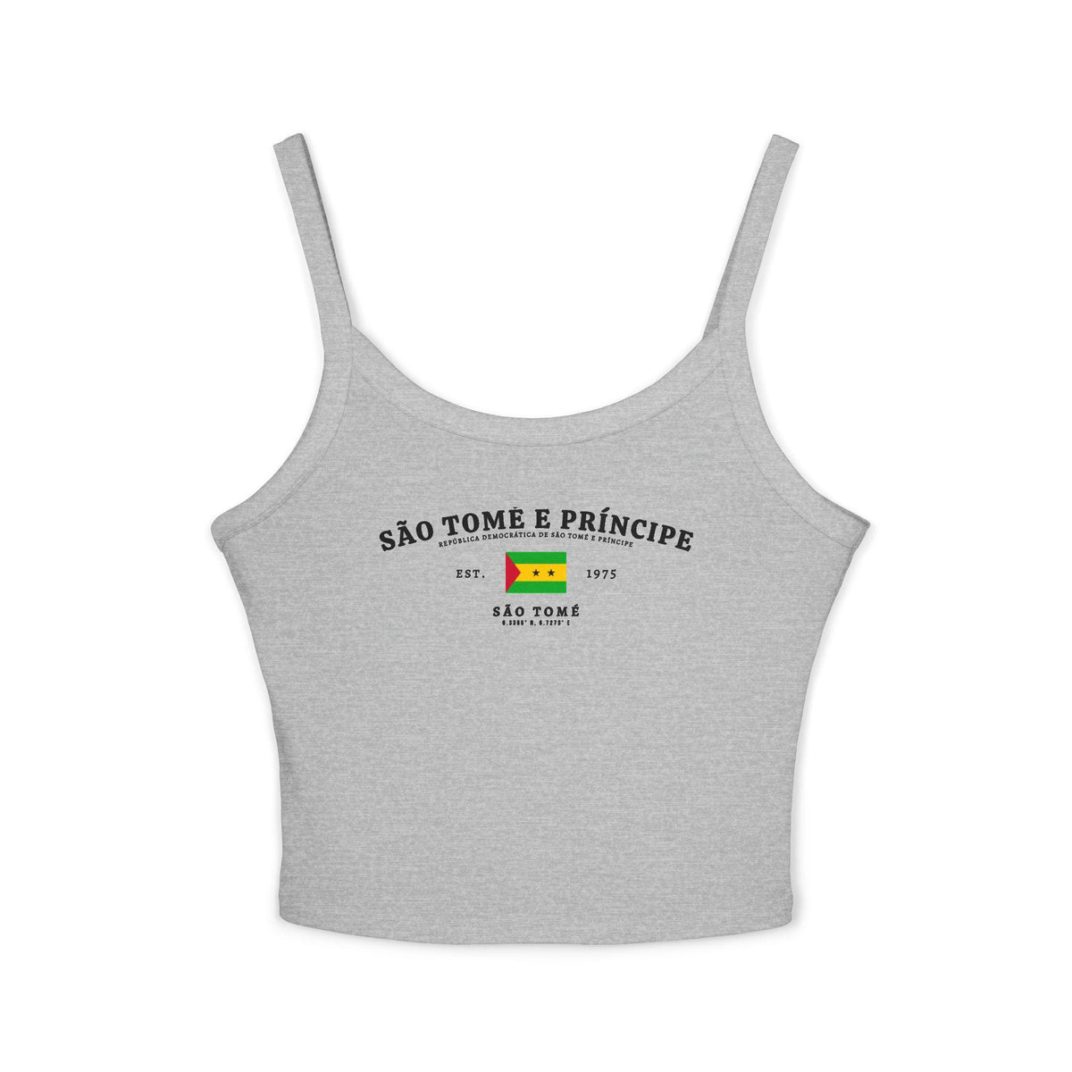 Navy tank top with São Tomé e Príncipe flag, Est. 1975 text and São Tomé coordinates