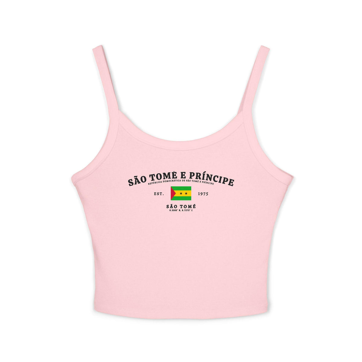 Navy tank top with São Tomé e Príncipe flag, Est. 1975 text and São Tomé coordinates