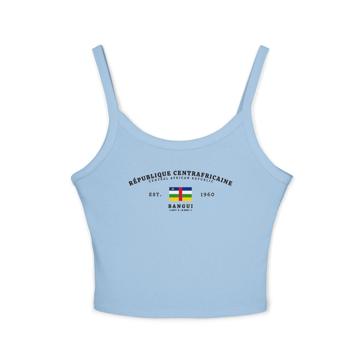 White tank top with République Centrafricaine flag design, Bangui text, and Est. 1960 details