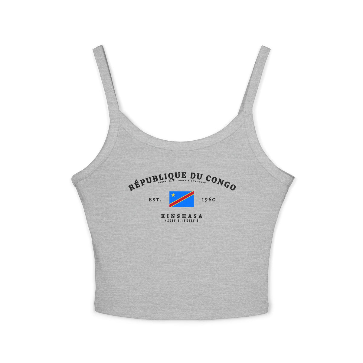 Light blue tank top with République du Congo text, Congo flag, Est. 1960, and Kinshasa coordinates