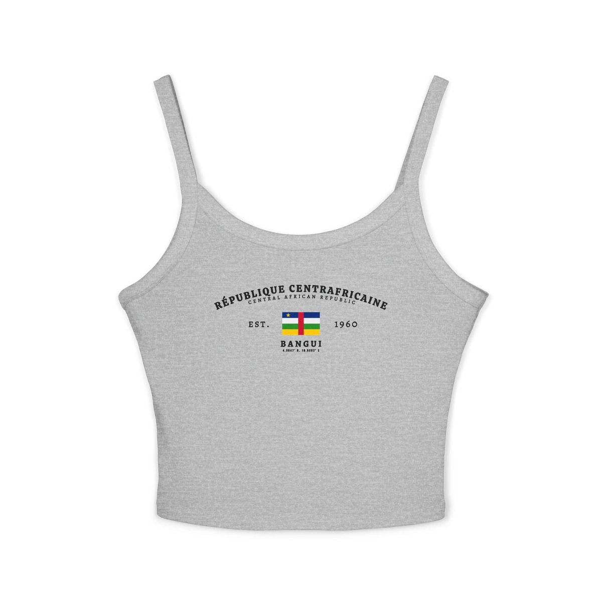 White tank top with République Centrafricaine flag design, Bangui text, and Est. 1960 details