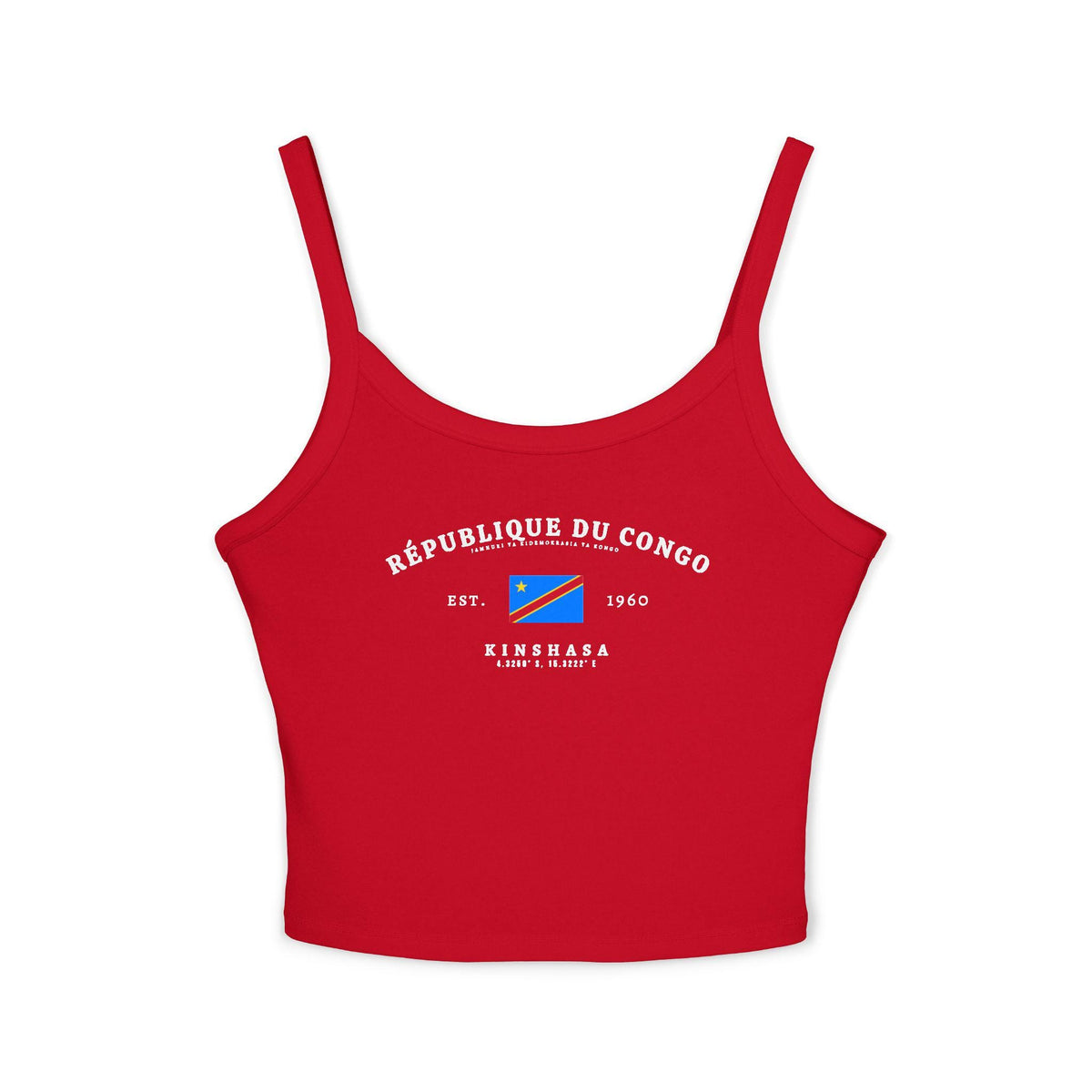 Light blue tank top with République du Congo text, Congo flag, Est. 1960, and Kinshasa coordinates