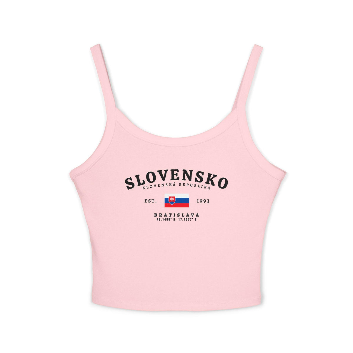 Navy tank top with Slovensko text, Slovak flag, Bratislava, and Slovenská Republika design