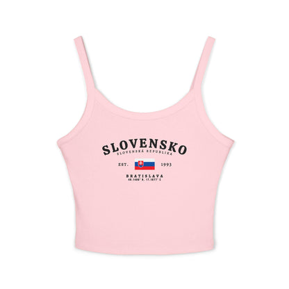Navy tank top with Slovensko text, Slovak flag, Bratislava, and Slovenská Republika design