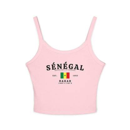 Black tank top with SÉNÉGAL lettering, Senegal flag, Dakar text, 1960 date, and coordinates