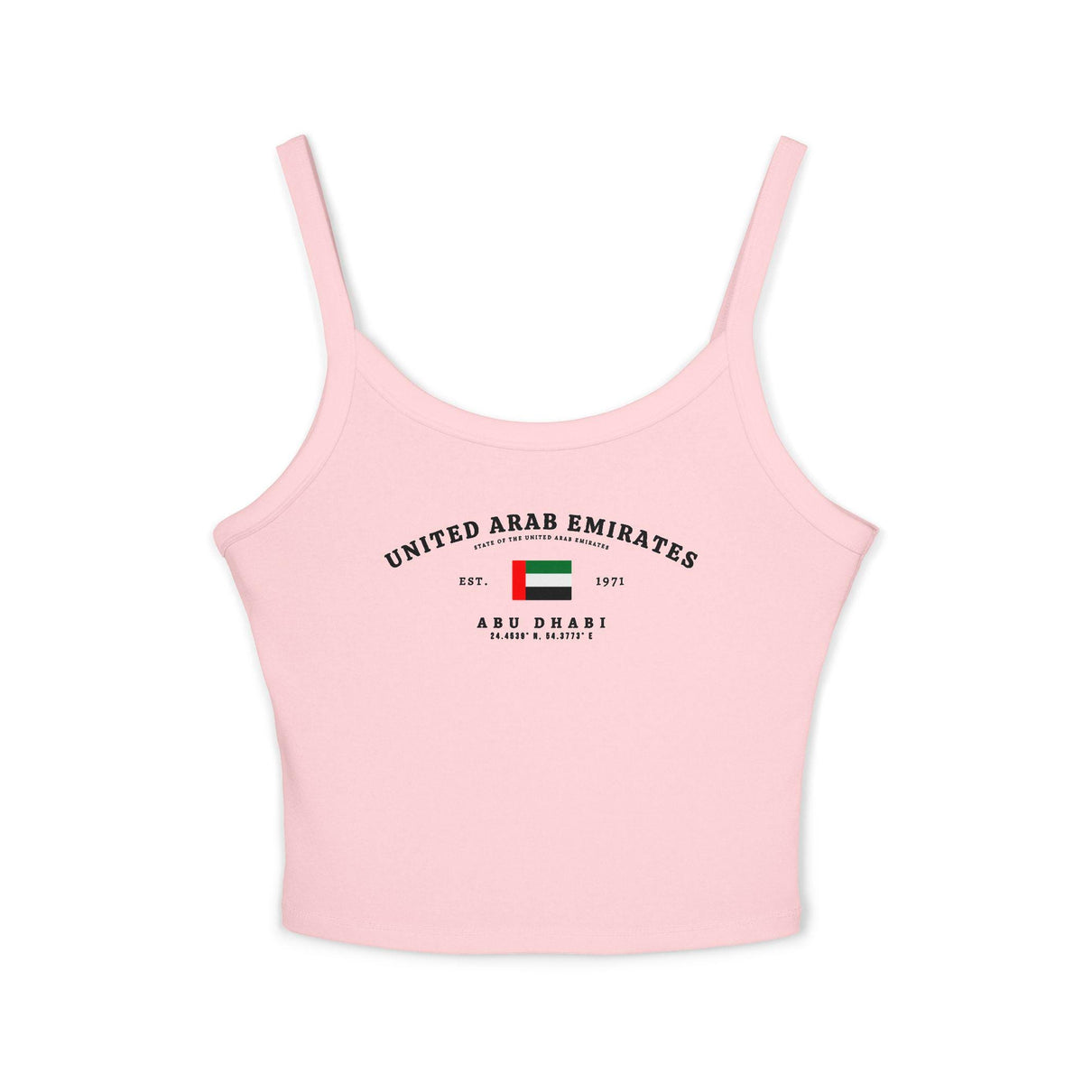 Navy tank top with United Arab Emirates flag, Abu Dhabi, Est. 1971, and arched UAE text design