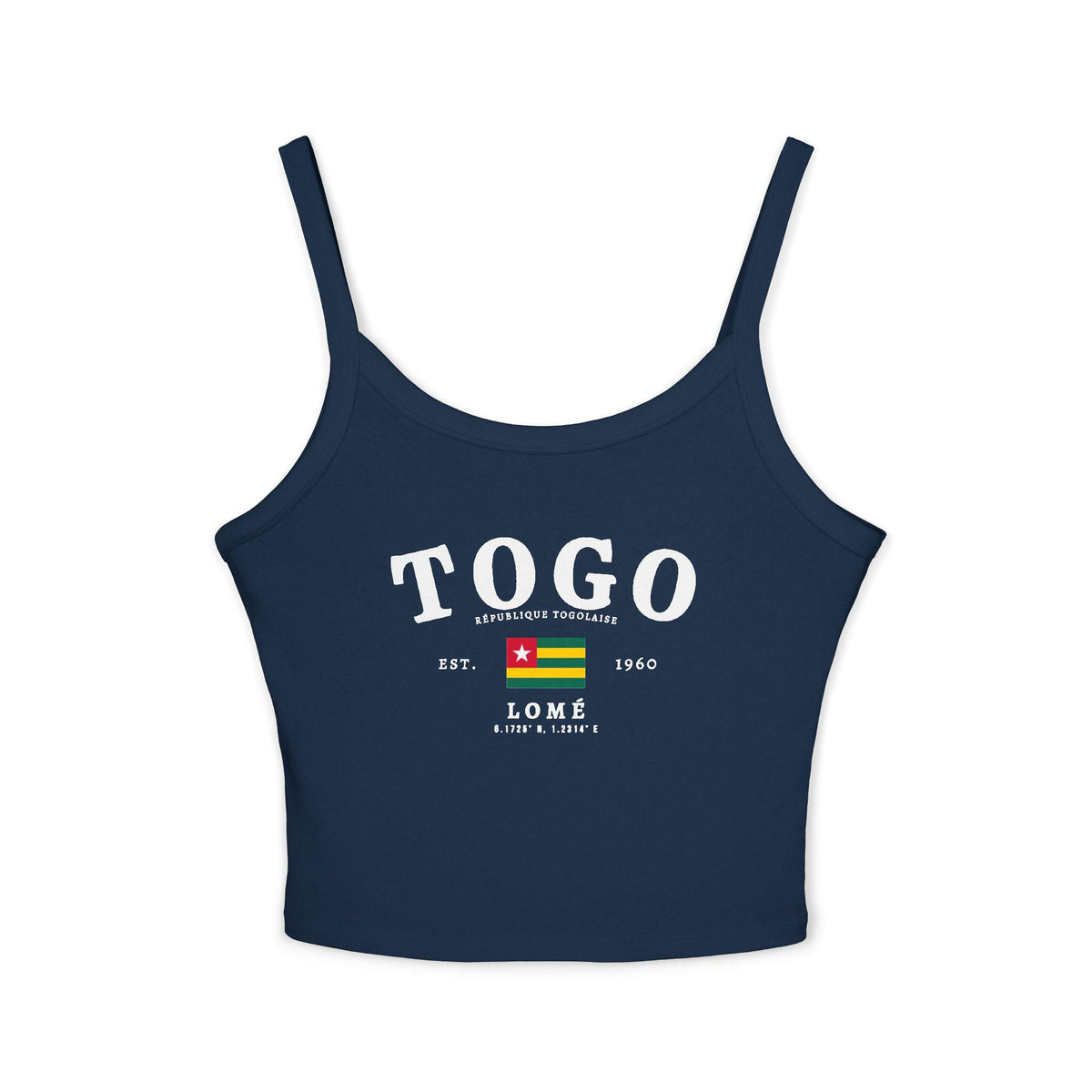 Navy tank top with bold TOGO text, République Togolaise wording, Togo flag, Est. 1960, and Lomé details