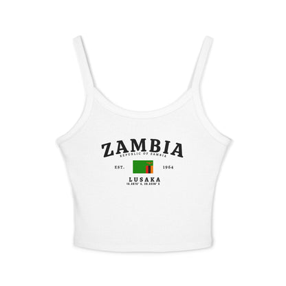 Black tank top with vintage Zambia, Republic of Zambia, Lusaka, flag, and est. 1964 design