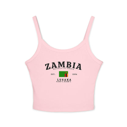 Black tank top with vintage Zambia, Republic of Zambia, Lusaka, flag, and est. 1964 design