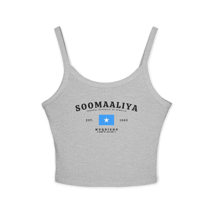 Light blue tank top with Soomaaliya text, Somalia flag, Est. 1960, and Muqdisho coordinates