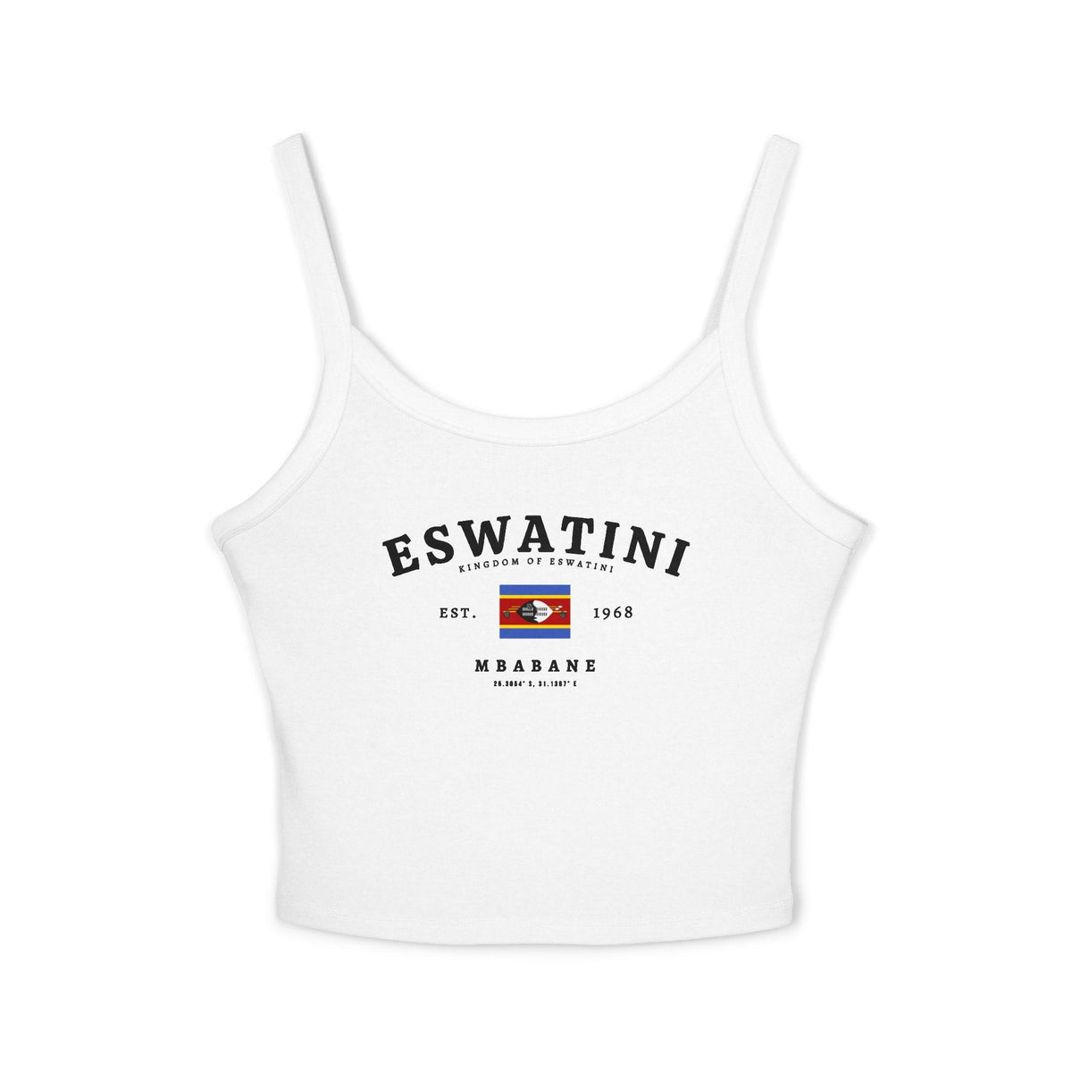 Tank top with vintage Eswatini flag design, Kingdom of Eswatini text, Mbabane, and 1968 details