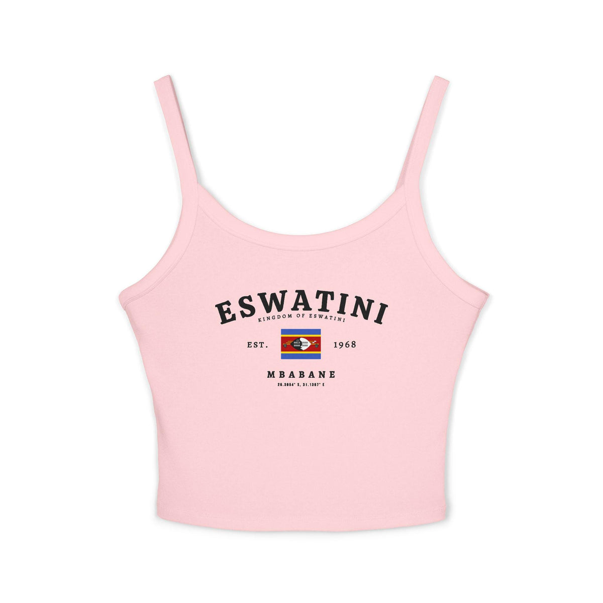 Tank top with vintage Eswatini flag design, Kingdom of Eswatini text, Mbabane, and 1968 details