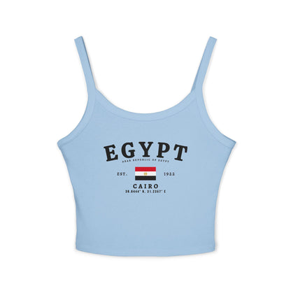 Red Egypt tank top with Cairo text, Egyptian flag, Est. 1922, and coordinates