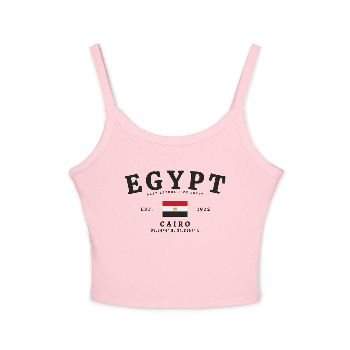 Red Egypt tank top with Cairo text, Egyptian flag, Est. 1922, and coordinates