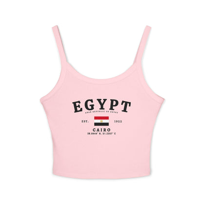 Red Egypt tank top with Cairo text, Egyptian flag, Est. 1922, and coordinates