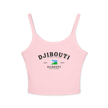 Light blue tank top with vintage Djibouti text, flag, Est. 1977, and coordinates design