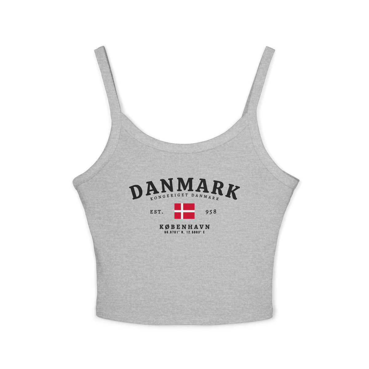 Red tank top with Danmark text, Danish flag, and København vintage travel design