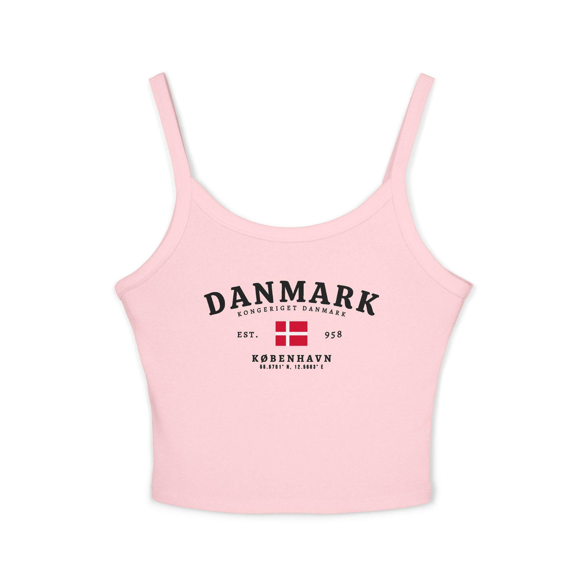 Red tank top with Danmark text, Danish flag, and København vintage travel design