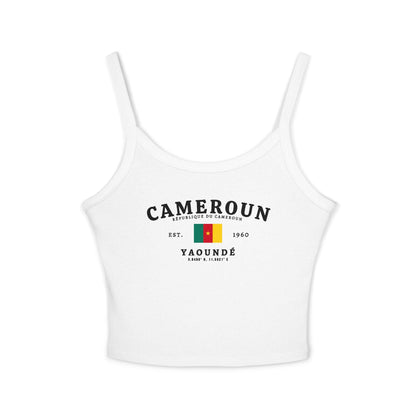 Black tank top with Cameroun text, Cameroon flag, Est. 1960, and Yaoundé coordinates design