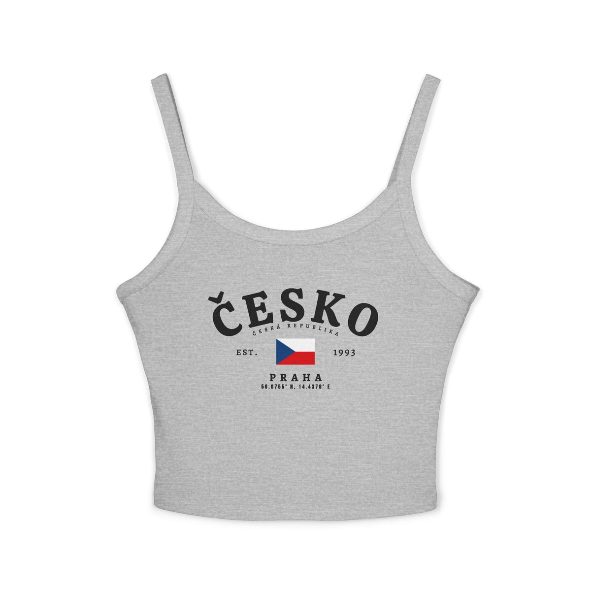 Red tank top with white Česko lettering, Czech flag, Est. 1993, and Praha coordinates